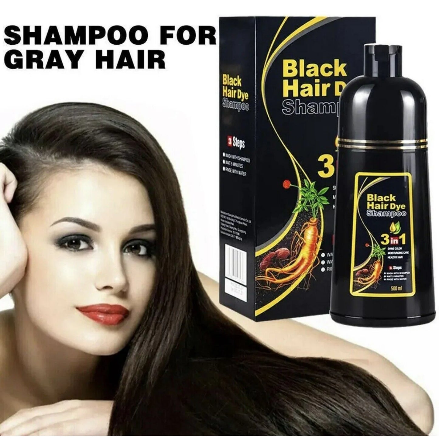 Meidu 3-in-1 Natural Black Hair Dye Shampoo – 500ml For Men and Women