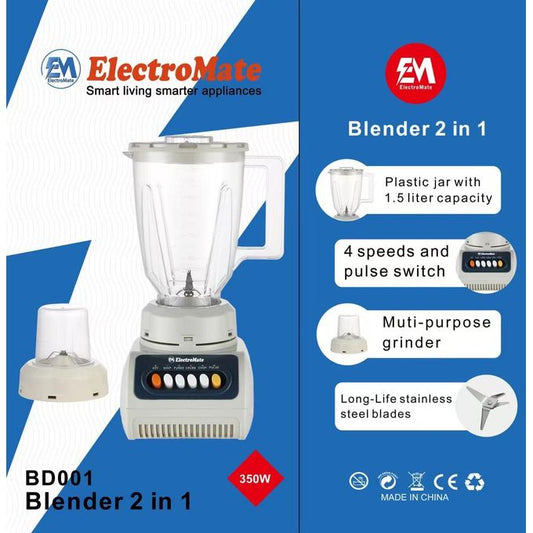 2-in-1 Electromate Blender with Grinding Machine & Durable Motor
