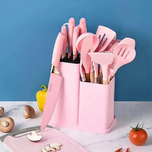 19-Piece Cutlery Set with Silicone Spoon Set & Chopping Board