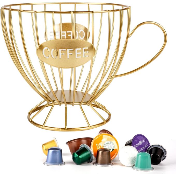 KnMn Fruit Basket & Coffee K-Cup Pod Holder – Gold Kitchen Organizer