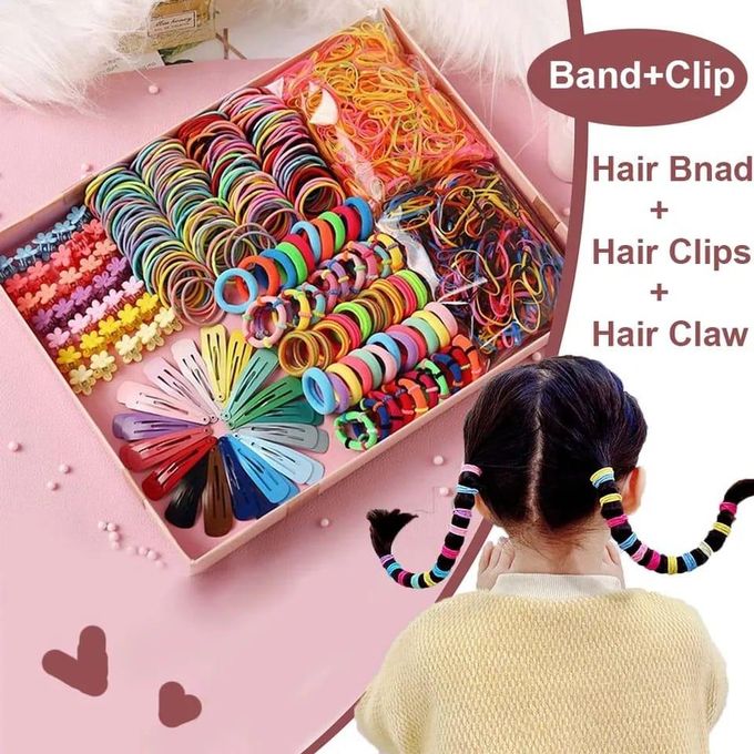 Girls Hair Accessories Set – Elastic Hairbands, Small Hair Ties & Metal Snap Hair Clips