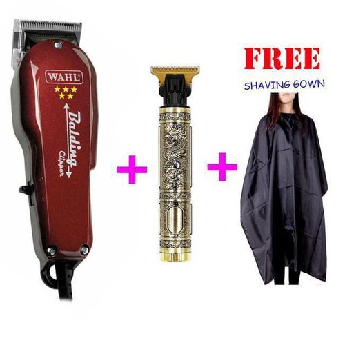 Wahl Professional Balding, Hair Cut, Kinyozi Machine + T9 styling budha Clipper + Barber Gown. NB: Please pick the Combo Variance that suites you.