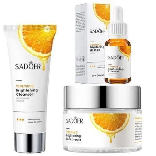 SADOER 3 Pcs Dark Spots Anti-Aging Starter Kit: Vitamin C Face Serum, Cream & Cleanser For All Skins