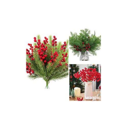 20 Pieces Artificial Berries Branches Christmas Holly Berries Artificial Red Berry Stems for Christmas Wreath Decorations Xmas Tree Decoration