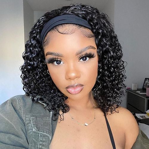 Short Wave Curly Black Headband Wig