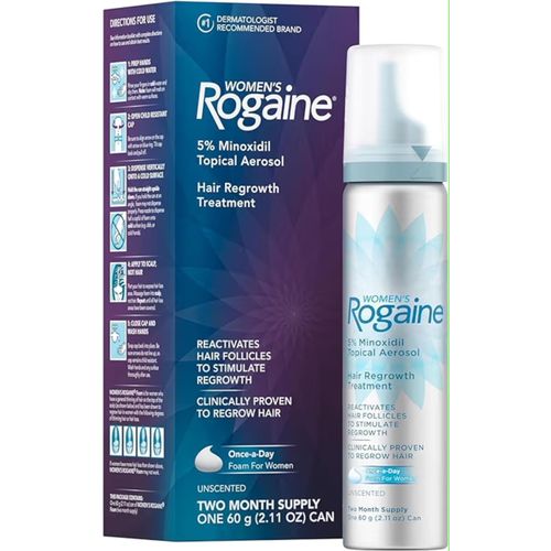 Rogaine Women's 5% Minoxidil Foam, Topical Once-A-Day Hair Loss Treatment for Women to Regrow Fuller, Thicker Hair, Unscented.