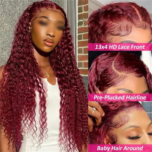Flossy Human Curly Wigs Transparent Lace Front Wig Chocolate Brown 13x4 13x6 Brazilian Deep Wave Frontal Human Hair Wig For Women Pre Plucked