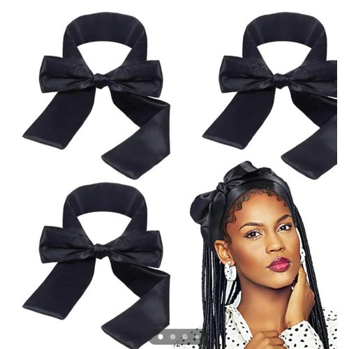 3 Pieces Wig Grip Band Satin Headbands Edge Wrap Non Slip Hair Wrap for Keep Wig Secured, Makeup, Facial, Sport, Yoga (Black)