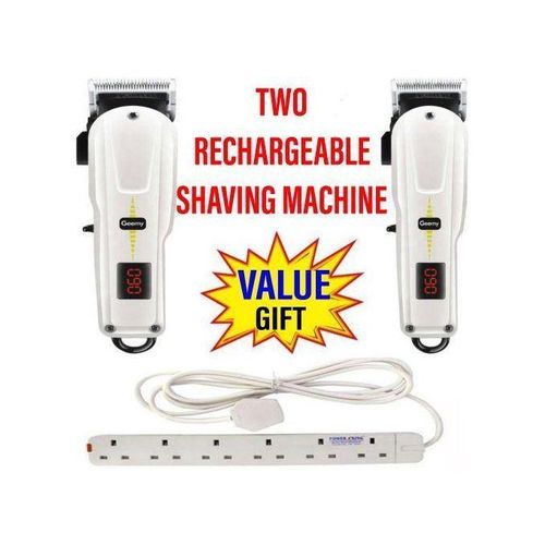Geemy 2 Rechargeable Cordless Shaving Machine With Indicator + Bonus 6 Way Power Extension