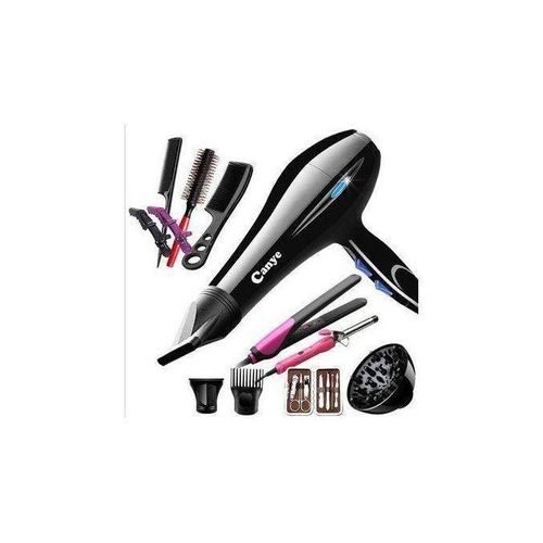 Canye Professional Blowdry Machine With Hot And Cold Wind, With 12 Pcs Beauty Accessories For Hair & Nail Tools- Flat Iron, Tongs, Manicure Set, Combs, Curls Diffuser.