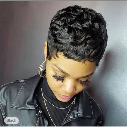 Human hair short pixie wig __black