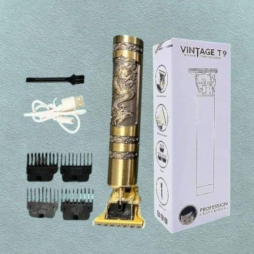 Vintage T9 Professional USB Rechargeable Golden Dragon Metal Rechargeable Low-Noise Electric Hair Beard Clipper Trimmer Machine