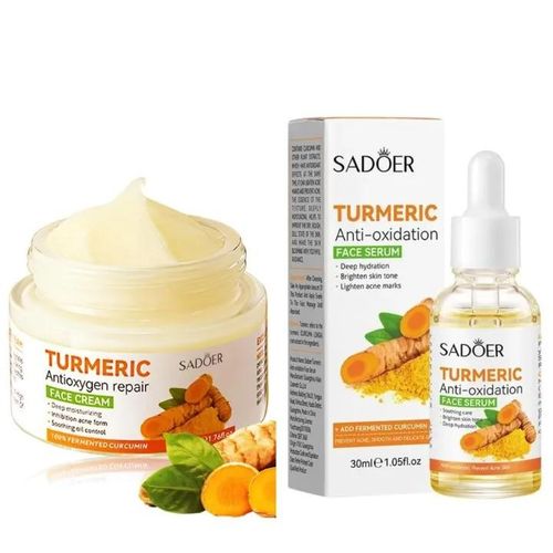 SADOER Turmeric Antioxygen Face Cream + Tumeric Anti-Oxidation Face Serum-Evens Out Skin Tone