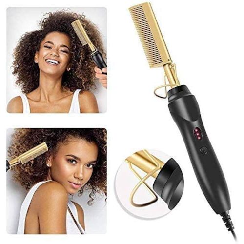 Hot Comb: Professional Electric Ceramic Press Comb for Beard/Hair Straightening - Men and Women's Straightener for Travel and Home Use