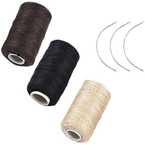 3 Rolls Hair Weaving Thread Cotton Sewing Thread Making Wigs Clips in Hair Extension Hairdressing Salon Wefts Thick Black Brown Beige Thread with 3 Curved Needles