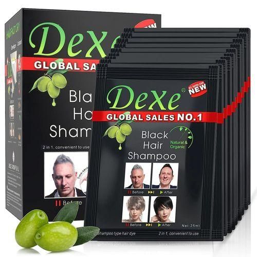 Dexe 10 PCS Black Hair Shampoo Instant Hair Dye For Men & Women-Black Color