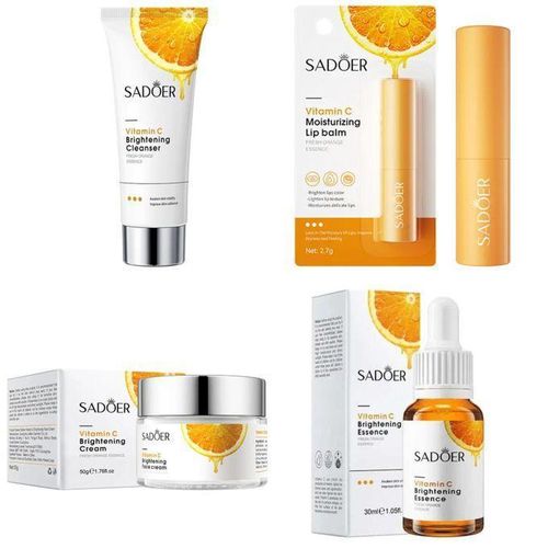 SADOER 4 in 1, Vitamin C Cleanser+ Vitamin C Cream + Face Brightening Serum+ Vitamin C Lip Brightening Lip balm