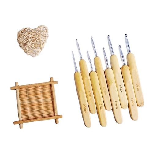 4pcs Bamboo Wood Handle Hook Needles Iron Metal Crochet
