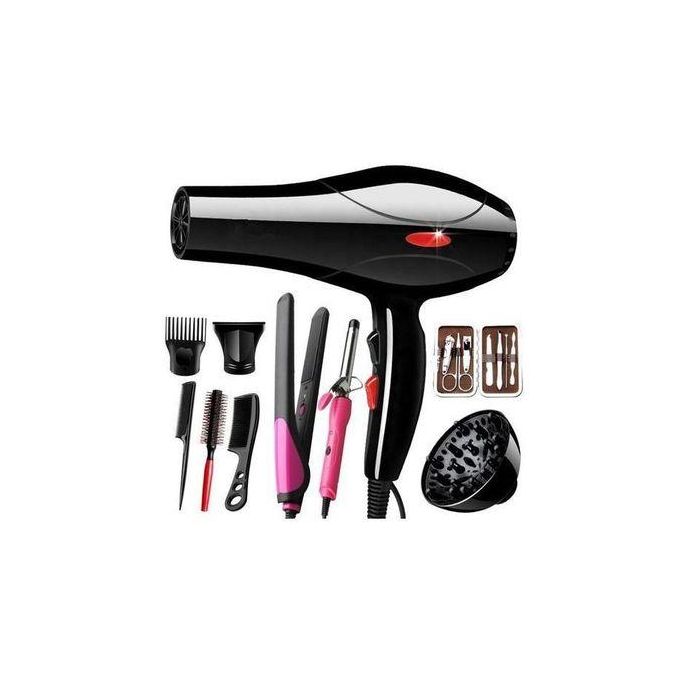 Canye Blow Dry Hair Dryer Full Set – Black (With Accessories, Combs & Flat Iron)