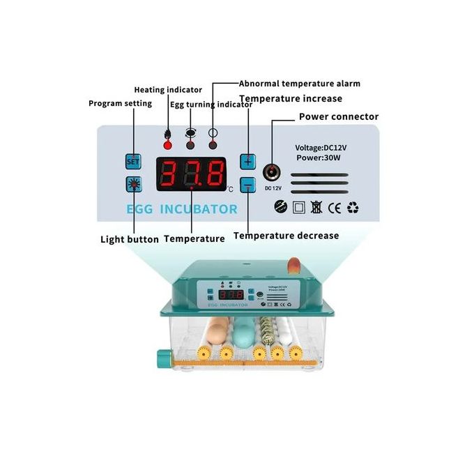 Intelligent Constant Temperature Egg Incubator – 16 Egg Capacity