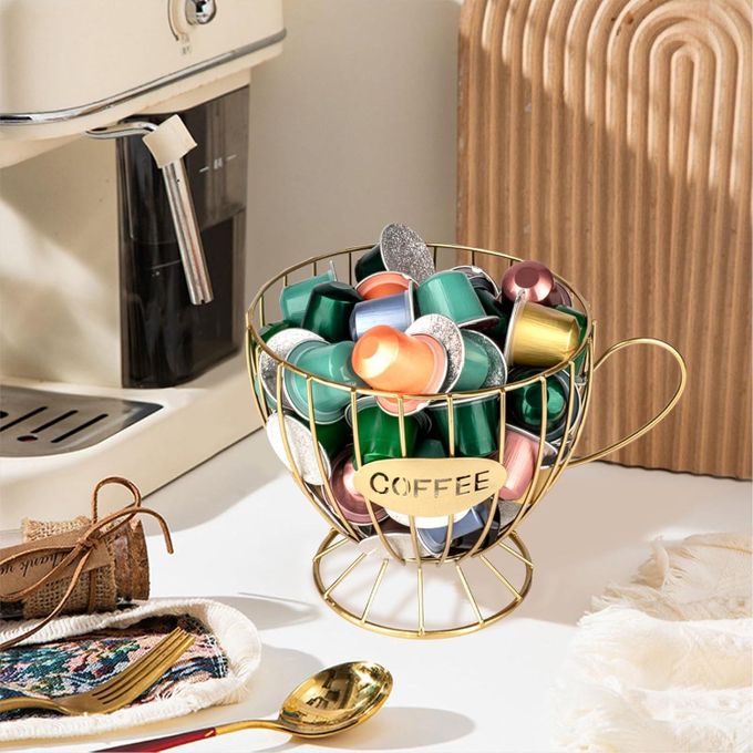 KnMn Fruit Basket & Coffee K-Cup Pod Holder – Gold Kitchen Organizer