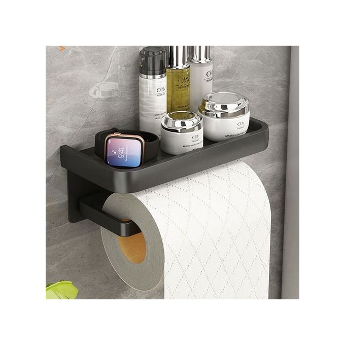 KnMn Metal Toilet Paper Holder with Shelf – Black