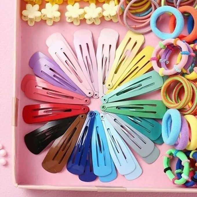 Girls Hair Accessories Set – Elastic Hairbands, Small Hair Ties & Metal Snap Hair Clips
