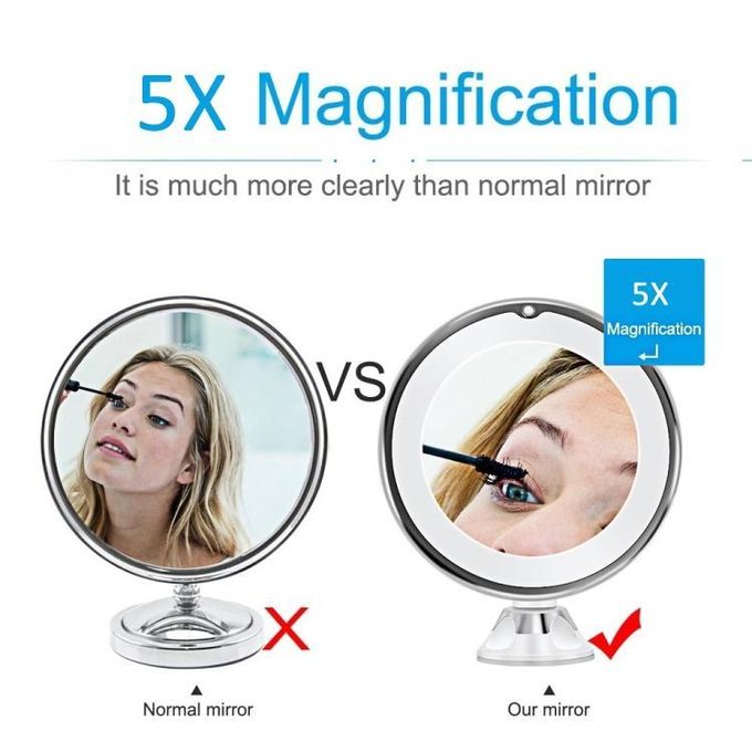 12cm Makeup Mirror with LED Fill Light 5X Magnification Suction Cup Beauty Mirror
