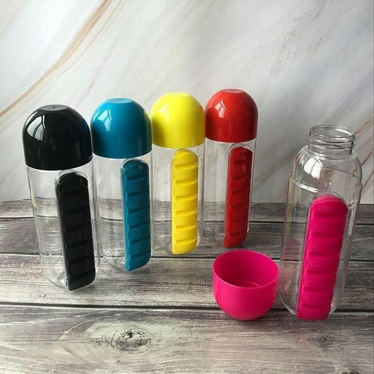 2-in-1 Water Bottle with 7-Day Pill Organizer Box
