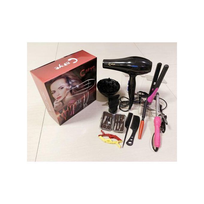 Canye Blow Dry Hair Dryer Full Set – Black (With Accessories, Combs & Flat Iron)