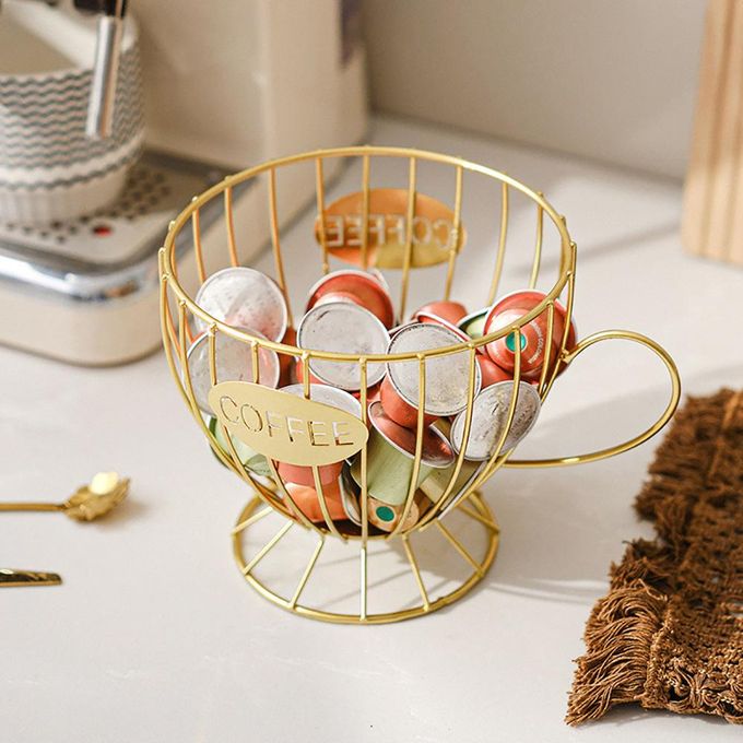 KnMn Fruit Basket & Coffee K-Cup Pod Holder – Gold Kitchen Organizer