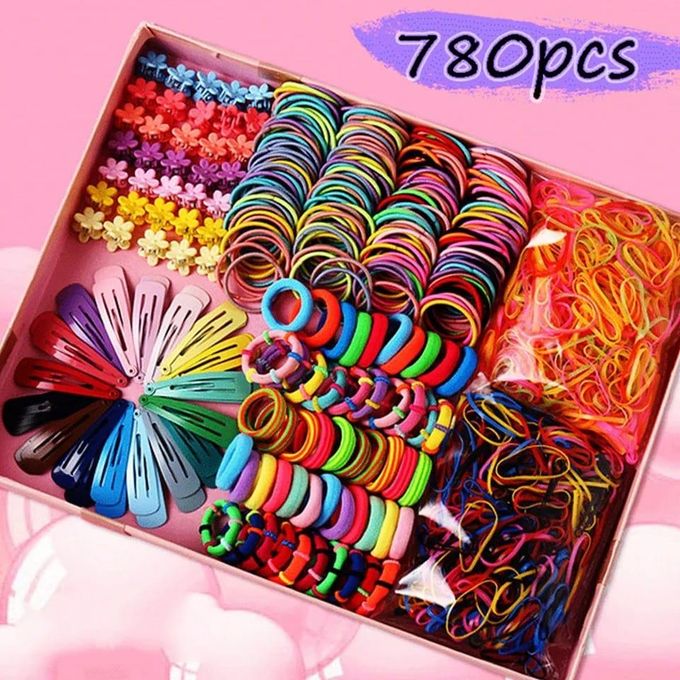 Girls Hair Accessories Set – Elastic Hairbands, Small Hair Ties & Metal Snap Hair Clips