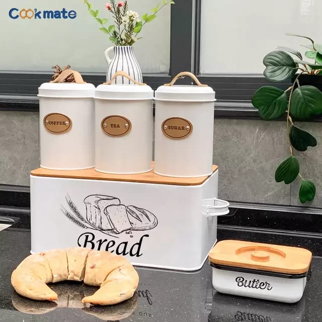 4pc canister set with bread bin