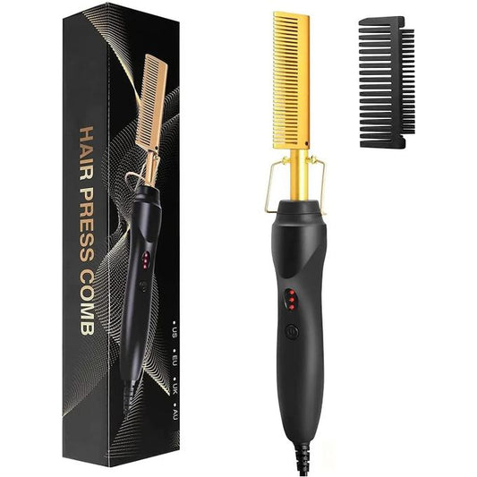 2-in-1 Electric Hot Comb Hair Straightener & Curler Flat Iron