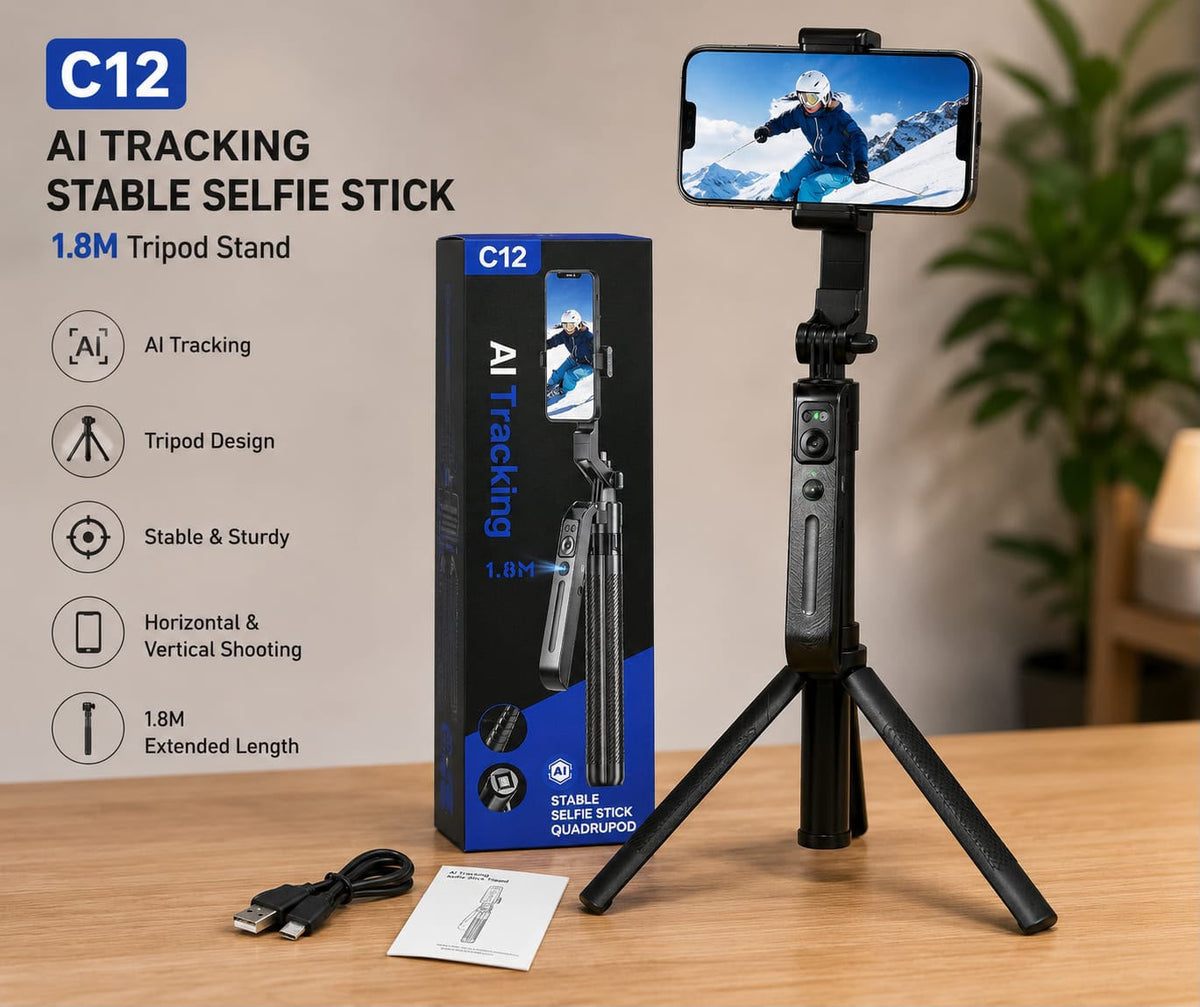 🔥 LIMITED DEAL — C12 AI Tracking Selfie Stick | Hands-Free Recording + 1.8m Extension + Remote Shutter | KSh 5,000