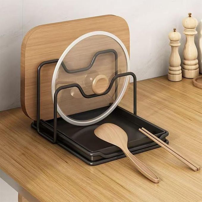 KnMn 2-Tier Pot Lid Holder & Cutting Board Organizer with Draining Tray
