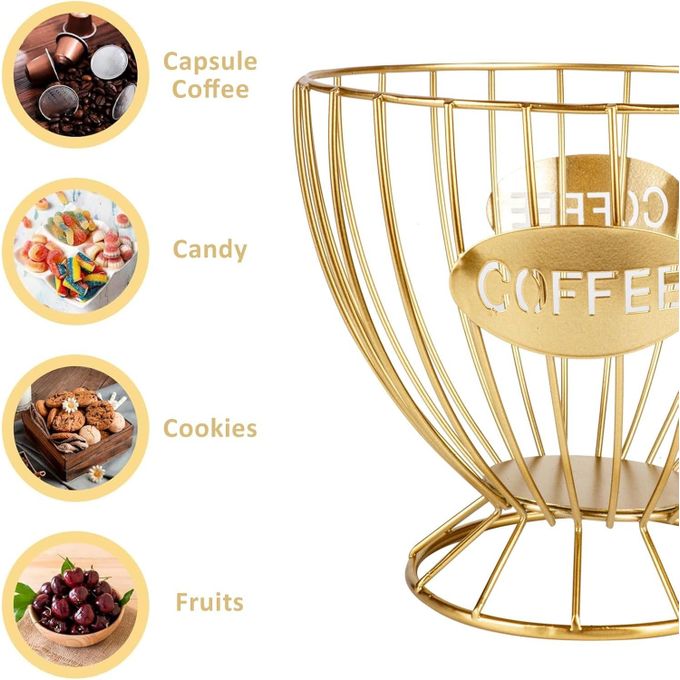 KnMn Fruit Basket & Coffee K-Cup Pod Holder – Gold Kitchen Organizer
