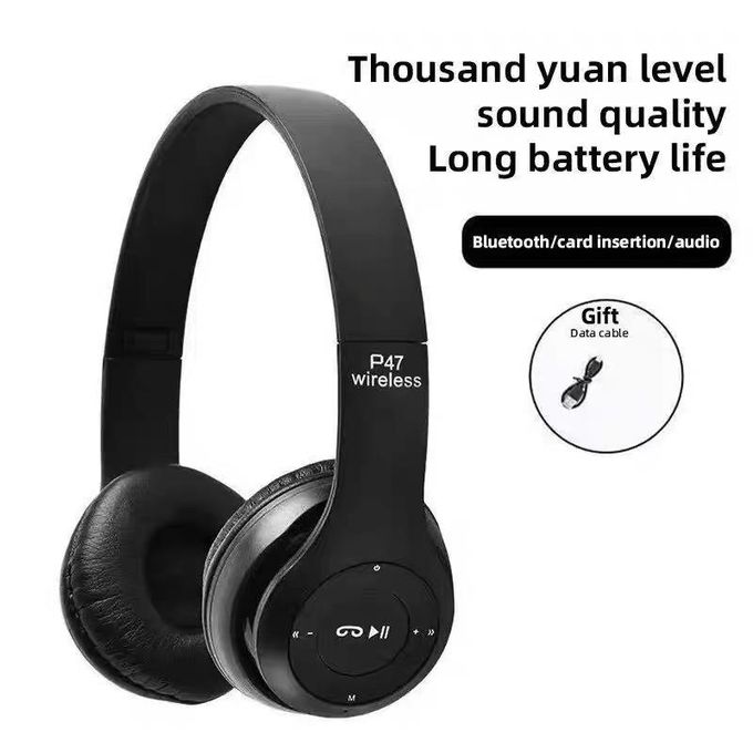 P47 Wireless Bluetooth Headset – Headphones with Microphone, TF Card & FM Radio (Black)