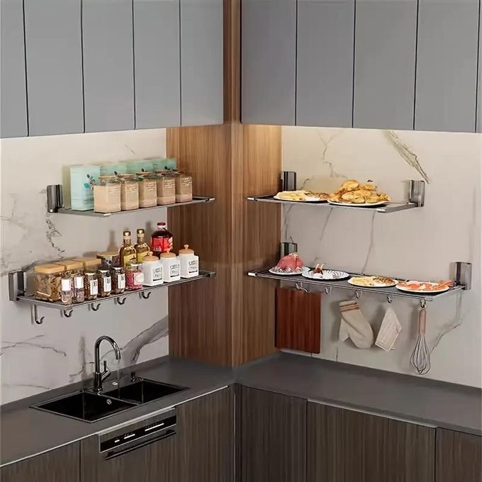 1pcs Punch-Free Wall-Mounted Folding Kitchen Rack