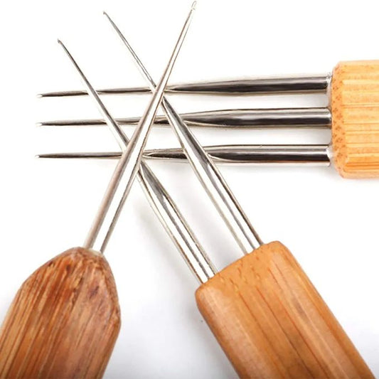 Wooden Hook Crochet Dreadlock Hair Needle – 1/2/3 Head Options