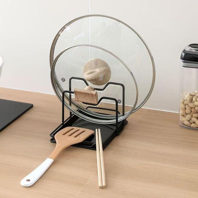 KnMn 2-Tier Pot Lid Holder & Cutting Board Organizer with Draining Tray