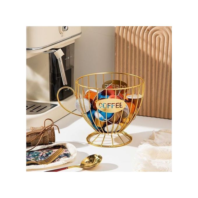 KnMn Fruit Basket & Coffee K-Cup Pod Holder – Gold Kitchen Organizer
