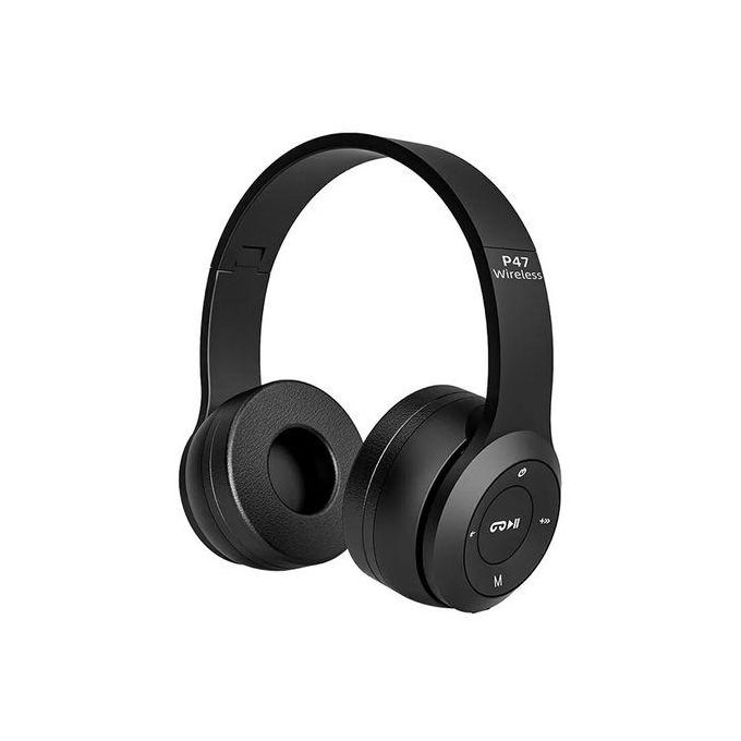P47 Wireless Bluetooth Headset – Headphones with Microphone, TF Card & FM Radio (Black)