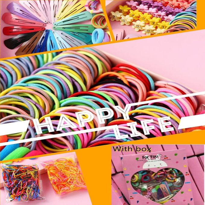 Girls Hair Accessories Set – Elastic Hairbands, Small Hair Ties & Metal Snap Hair Clips