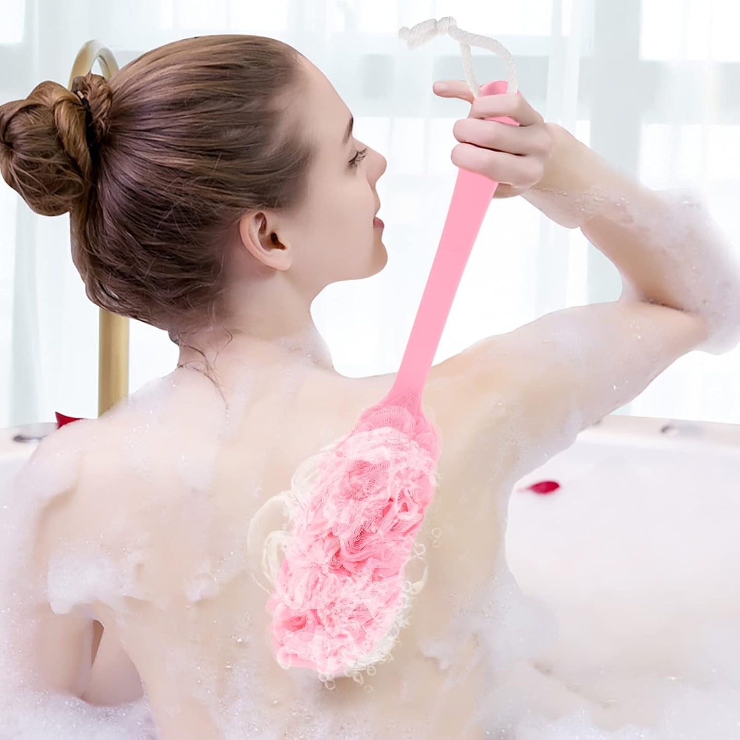Bath & More Loofah Sponge with Long Handle Bath Shower Scrub