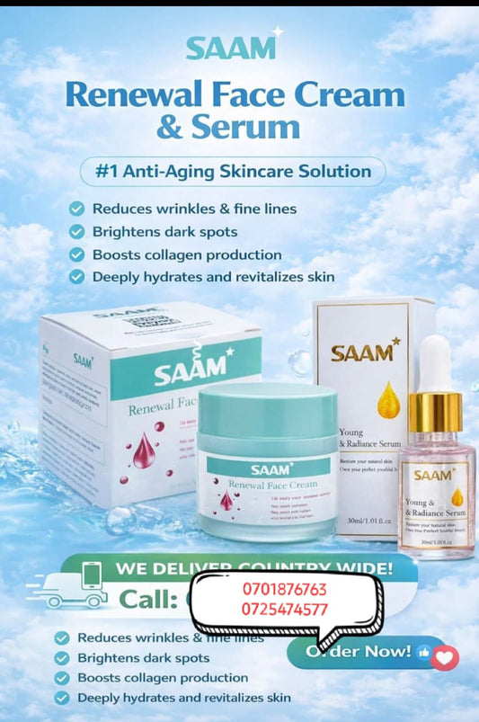 π₯ ORDER 1, WE SEND 2 β SAAM Renewal Face Serum & Cream | Anti-Ageing + Deep Hydration + Glowing Skin | KSh 4,500
