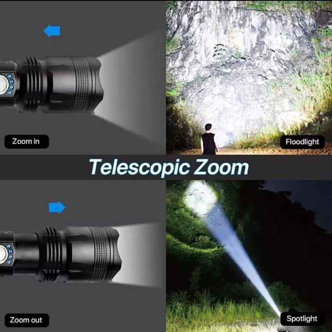 Super Bright LED Torch P50 – Rechargeable | Metallic | Waterproof | USB Type-C