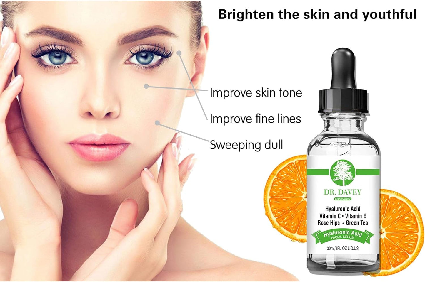 Dr. Davey Hyaluronic Acid Facial Serum with Vitamin C&E, Rosehip Oil & Green Tea (30ml)