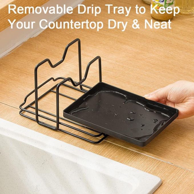 KnMn 2-Tier Pot Lid Holder & Cutting Board Organizer with Draining Tray