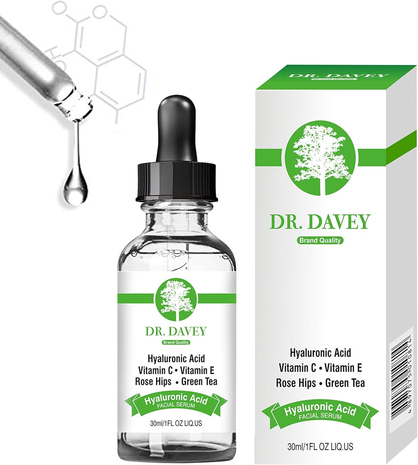 Dr. Davey Hyaluronic Acid Facial Serum with Vitamin C&E, Rosehip Oil & Green Tea (30ml)